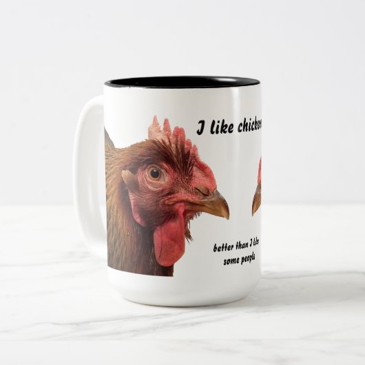 Huhn-Tasse - ich mag Hühner Zweifarbige Tasse (Vorderseite Links)