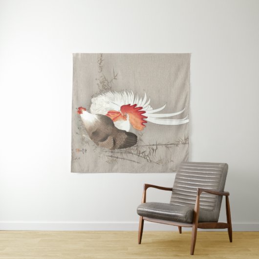 Huhn und Rooster von Ohara Koson Wandteppich (Beispiel (Horizontal))