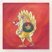 Huhn-Weihnachten auf Rot Glasuntersetzer (Vorderseite)