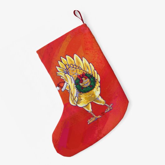 Huhn-Weihnachten auf Rot Kleiner Weihnachtsstrumpf (Rückseite (Hängend))