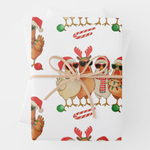 Huhn-Weihnachtsmann-Hut-Landwirtschaft-Familie-Wei Geschenkpapier Set