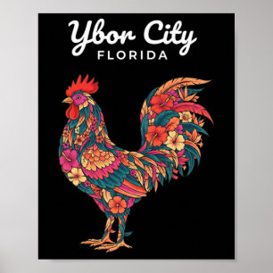 Huhn Ybor City Tropischer Hahn, Floral Florida Poster