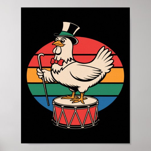 Hühnchen auf Trommel Retro Regenbogen Marschieren Poster (Vorne)