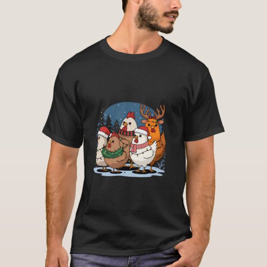 Hühnchen bedeckt in Weihnachtslicht Funny Christma T-Shirt (Vorderseite)