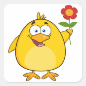 Hühnchen, die eine Blume klemmen Quadratischer Aufkleber (Vorderseite)