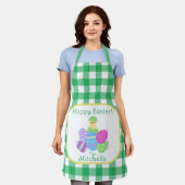 Hühnchen Farbe Eier Grün Kariert Frohe Ostern NAME Schürze (Getragen)