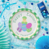 Hühnchen Färbte Eier Grüne Karos Fröhliche Ostern Pappteller (Party)