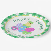 Hühnchen Färbte Eier Grüne Karos Fröhliche Ostern Pappteller (Schrägansicht)