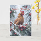 Hühnchen in der Schnee Weihnachtskarte Karte (Gelbe Blume)