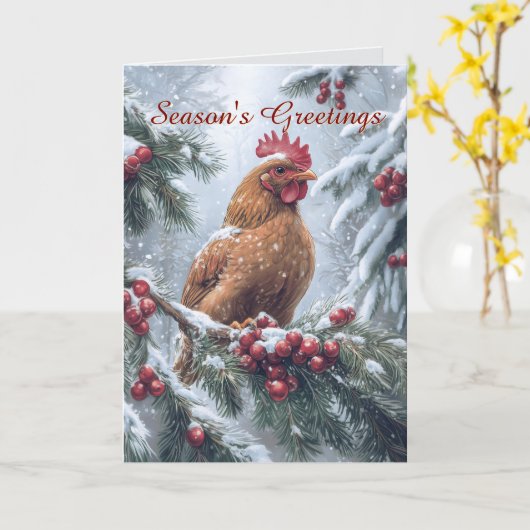 Hühnchen in der Schnee Weihnachtskarte Karte (Gelbe Blume)