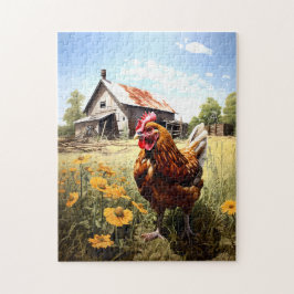 Hühnchen in einem landwirtschaftlichen Rätsel. Puzzle