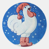 Hühnchen in rotem Hut singen in Weihnachtsschnee-T Runder Aufkleber (Vorderseite)