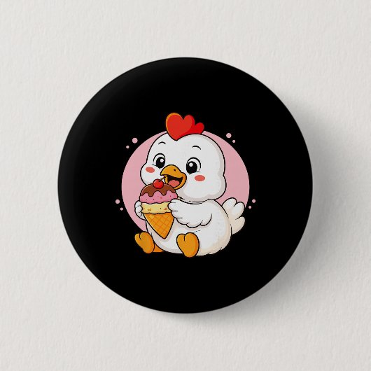 Hühnchen isst Eisgrafik Jungen Mädchen Hühnchen Button (Vorderseite)