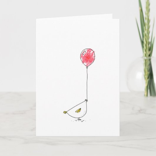 Hühnchen mit Ballon Sketch geklappt Danke Karte (Vorderseite)