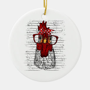 Hühnchen mit Bandana-Kopfband und Brille niedlich Keramik Ornament