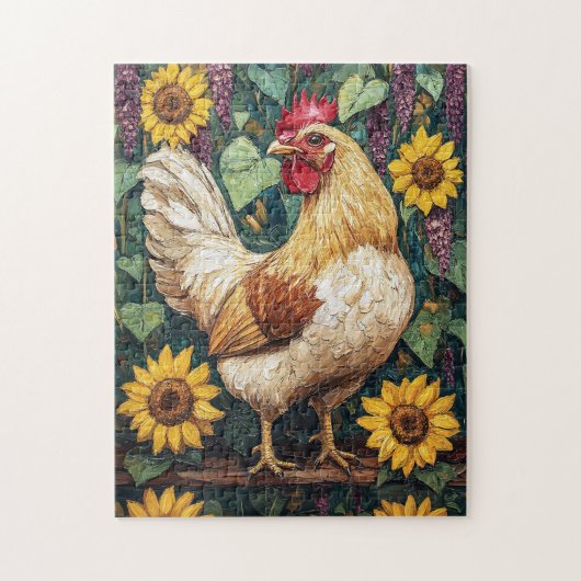 Hühnchen mit Blume Ölfarbe Puzzle (Vertikal)
