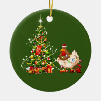 Hühnchen mit Hut LIGHTS Weihnachten Keramik Ornament