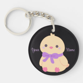 Hühnchen mit lila Schleife Süßes Kawaii Schwarzes Schlüsselanhänger