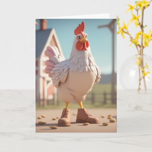 Hühnchen mit Stiefeln Karte (Gelbe Blume)