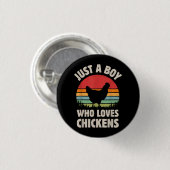Hühnchen nur ein Junge, der Lieben Retro Farm Button (Vorne & Hinten)