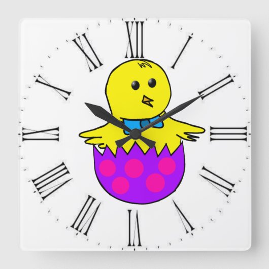 Hühnchen Quadratische Wanduhr (Vorderseite)