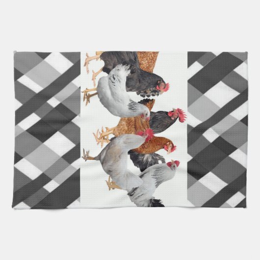 Hühnchen Schwarz-weiße Karierte Küche Handtuch (Horizontal)