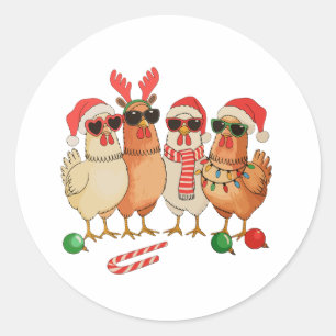 Hühnchen Weihnachts Santa Hut Bauernhof Familie Xm Runder Aufkleber