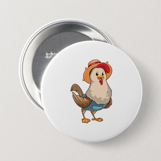 Hühner als Bauer mit Hut Button (Vorne & Hinten)