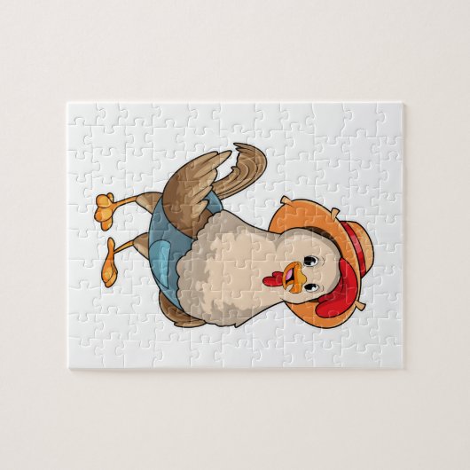Hühner als Bauer mit Hut Puzzle (Horizontal)