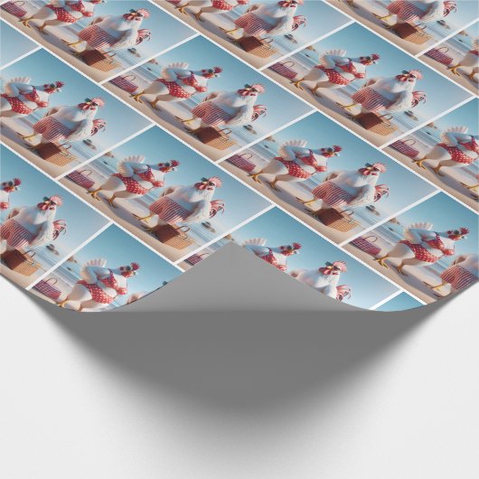 Hühner am Strand Geschenkpapier (Ecke)
