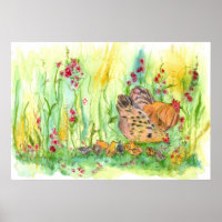 Hühner Aquarellmalerei Hen Rooster Kunst