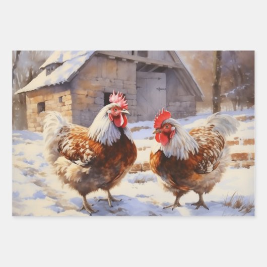 Hühner auf dem alten, gepflegten Bauernhof Geschenkpapier Set (Vorderseite)