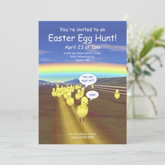 Hühner auf der Ostereierjagd Einladung (Stehend Vorderseite)