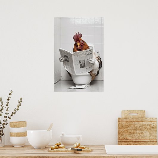 Hühner auf der Toilette lesen eine Zeitung Poster (Küche)
