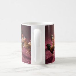 Hühner auf dunkelrotem Hintergrund Kaffeetasse