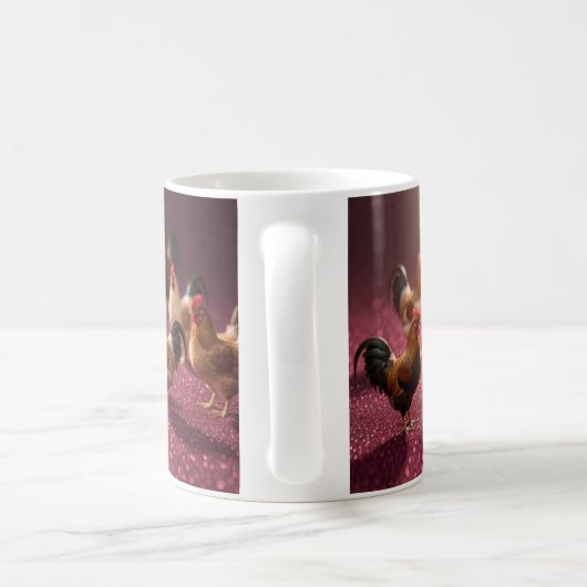 Hühner auf dunkelrotem Hintergrund Kaffeetasse (Henkel)