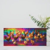 Hühner auf einem Regenbogenhintergrund Einladung (Stehend Vorderseite)