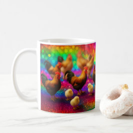 Hühner auf einem Regenbogenhintergrund Kaffeetasse