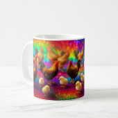 Hühner auf einem Regenbogenhintergrund   Kaffeetasse (Vorderseite Links)