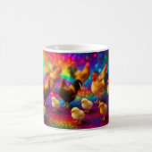 Hühner auf einem Regenbogenhintergrund   Kaffeetasse (Mittel)