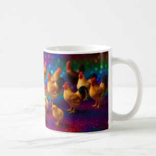 Hühner auf einem Regenbogenhintergrund Kaffeetasse