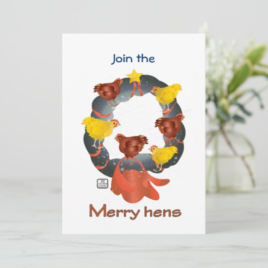 Hühner auf Einladung zu Weihnachtskranz (Stehend Vorderseite)