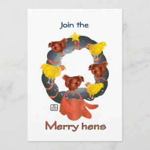 Hühner auf Einladung zu Weihnachtskranz