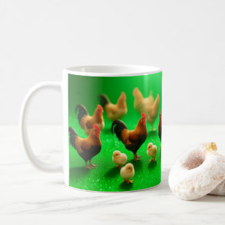 Hühner auf grünem Hintergrund  Kaffeetasse