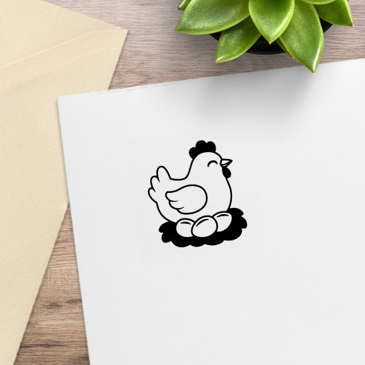 Hühner auf Nest mit Eiern 1x1 Gummistempel