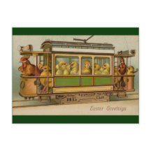 Hühner auf Straßenbahn Vintage Ostern