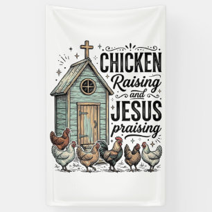 Hühner aufziehend Jesus preisend Vintage-Farm-Shir Banner