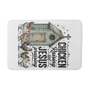 Hühner aufziehende Jesus preisende Vintage-Farm-Sh Badematte