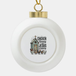 Hühner aufziehende Jesus preisende Vintage-Farm-Sh Keramik Kugel-Ornament
