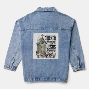 Hühner aufziehendes Jesus preisendes Vintage-Farm- Jeansjacke